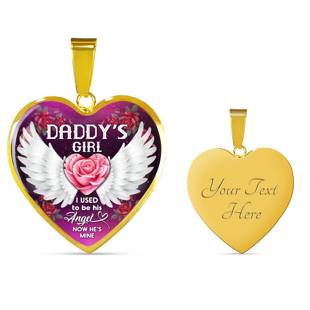 Daddy' Girl I Used To Be His Angel Now He's Mine Heart Pendant Necklace - In Memory Of Dad Memorial Necklace - Heart Luxury Necklace (Gold Plated)