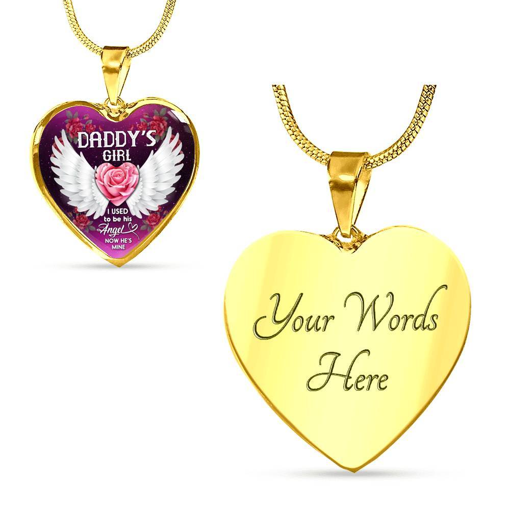 Daddy' Girl I Used To Be His Angel Now He's Mine Heart Pendant Necklace - In Memory Of Dad Memorial Necklace - Heart Luxury Necklace (Gold Plated)