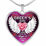 Daddy' Girl I Used To Be His Angel Now He's Mine Heart Pendant Necklace - In Memory Of Dad Memorial Necklace - Heart Luxury Necklace (Silver)