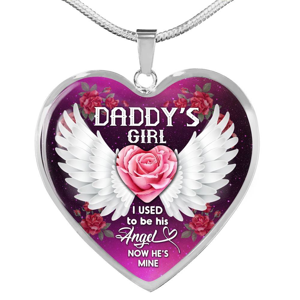 Daddy' Girl I Used To Be His Angel Now He's Mine Heart Pendant Necklace - In Memory Of Dad Memorial Necklace - Heart Luxury Necklace (Silver)