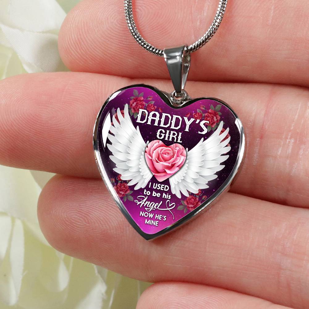Daddy' Girl I Used To Be His Angel Now He's Mine Heart Pendant Necklace - In Memory Of Dad Memorial Necklace - Heart Luxury Necklace (Silver)