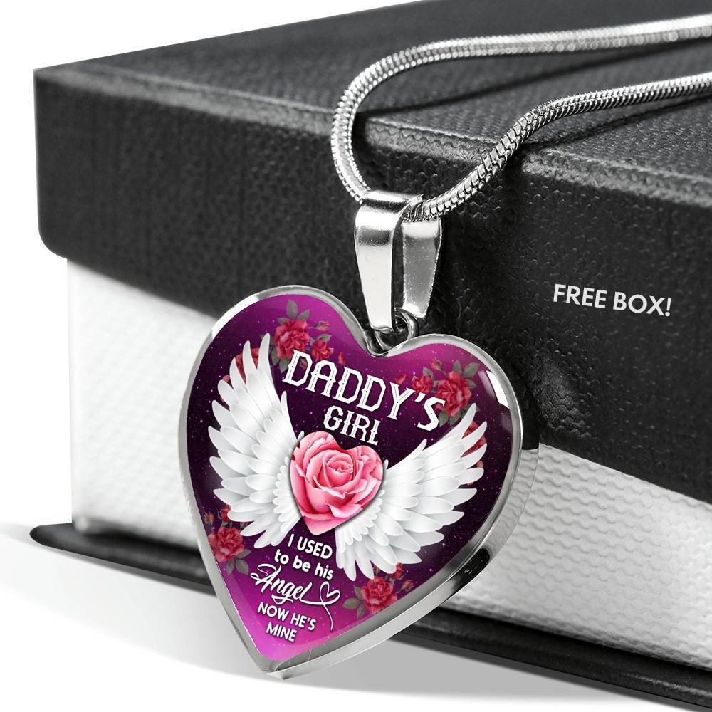 Daddy' Girl I Used To Be His Angel Now He's Mine Heart Pendant Necklace - In Memory Of Dad Memorial Necklace - Heart Luxury Necklace (Silver)