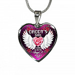 Daddy' Girl I Used To Be His Angel Now He's Mine Heart Pendant Necklace - In Memory Of Dad Memorial Necklace - Heart Luxury Necklace (Silver)