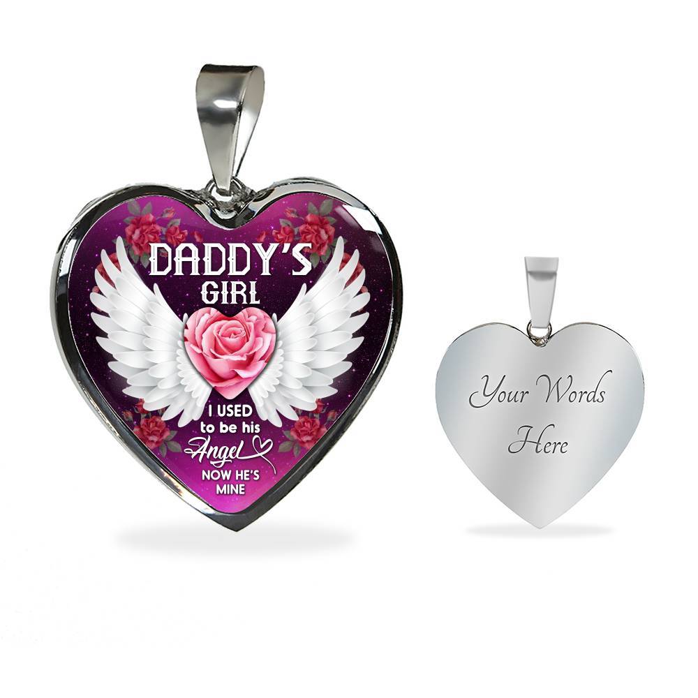 Daddy' Girl I Used To Be His Angel Now He's Mine Heart Pendant Necklace - In Memory Of Dad Memorial Necklace - Heart Luxury Necklace (Silver)