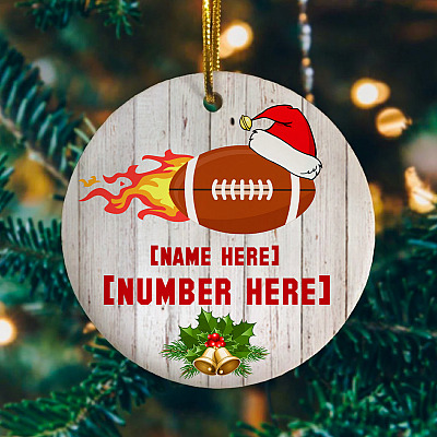 Alternative view of Personalized American Football Christmas  Flat Holiday Circle Ornament Keepsake