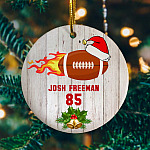 Personalized American Football Christmas  Flat Holiday Circle Ornament Keepsake