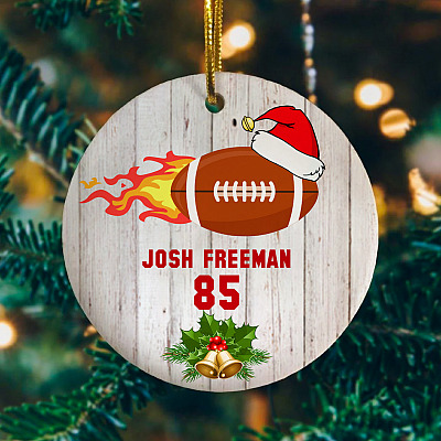 Personalized American Football Christmas  Flat Holiday Circle Ornament Keepsake