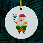 LGBT Pride Rainbow Santa Claus Funny Decorative Christmas Ornament - Holiday Flat Circle Ornament