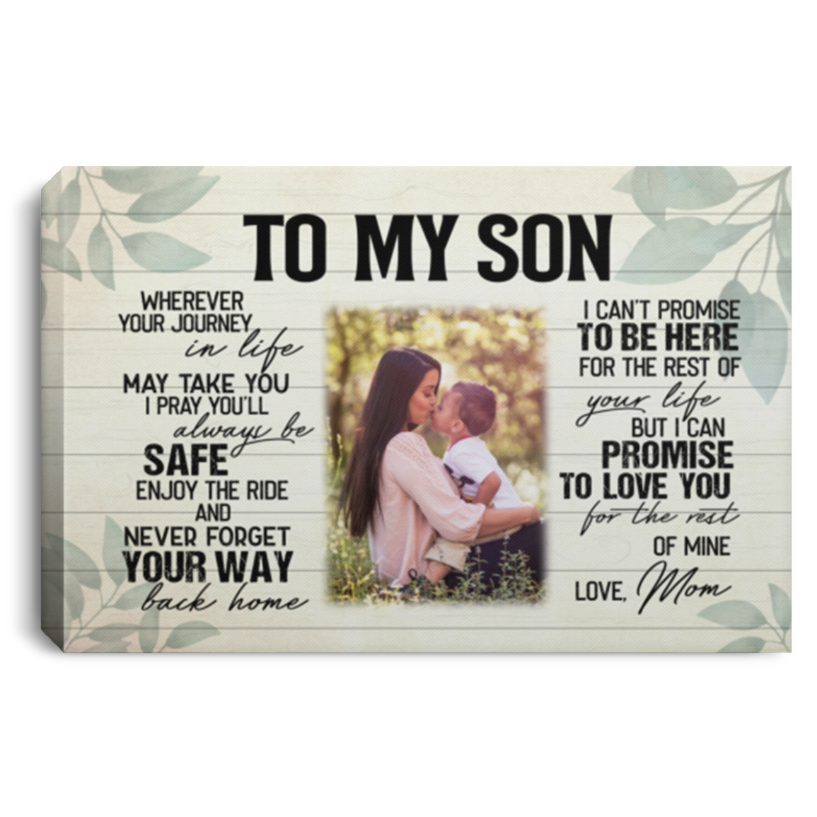 Personalized Photo Mom To My Son Wherever Your Journey In Life May Take You Framed Canvas Prints - Unframed Poster, White, 0.75'' Framed Canvas