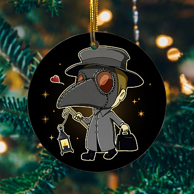 Cute Plague Doctor With Lantern Decorative Christmas Ornament - Holiday Flat Circle Ornament