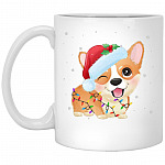 Cute Corgi Lights Christmas CoffeeMug, White, 11 oz. White Mug