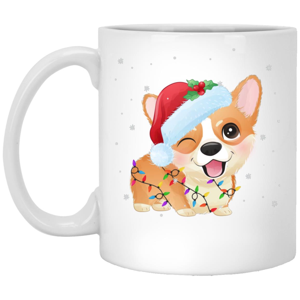 Cute Corgi Lights Christmas CoffeeMug, White, 11 oz. White Mug