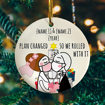 Alternative view of Customized Plan Changed So We Rolled With It Quarantine Christmas Ornament - Holiday Flat Circle Ornament