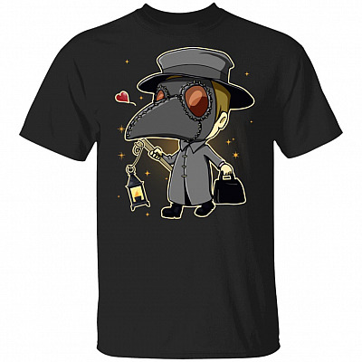 Cute Plague Doctor With Lantern T-Shirt, Black, Unisex T-Shirt