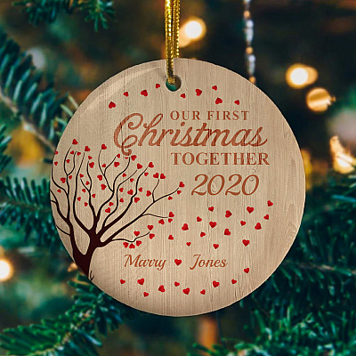 Alternative view of Personalized Our First Christmas Together Decorative Christmas Ornament - Holiday Flat Circle Ornament