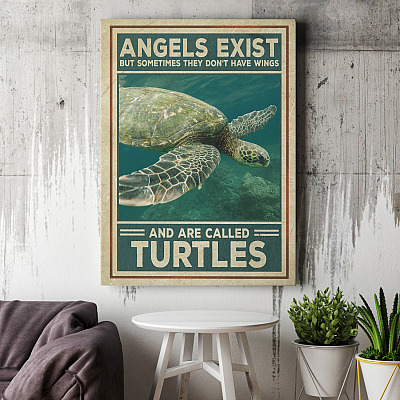Alternative view of Angels Exist But Sometimes They Don't Have Wings And Are Called Turtles Framed Canvas Prints - Unframed Poster