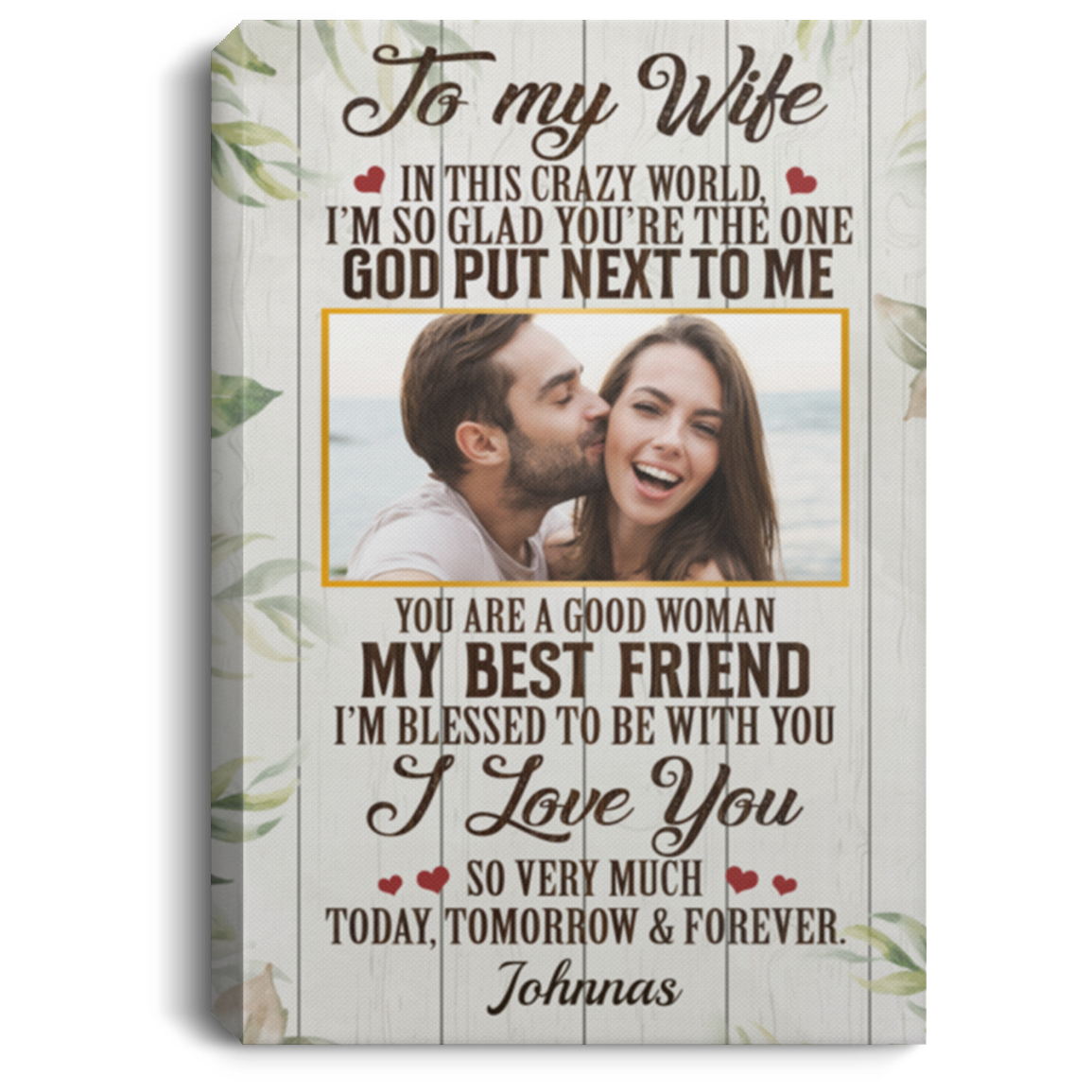 Personalized Photo Husband to My Wife in This Crazy World I'm so Glad Framed Canvas - Unframed Poster, White, 0.75'' Framed Canvas