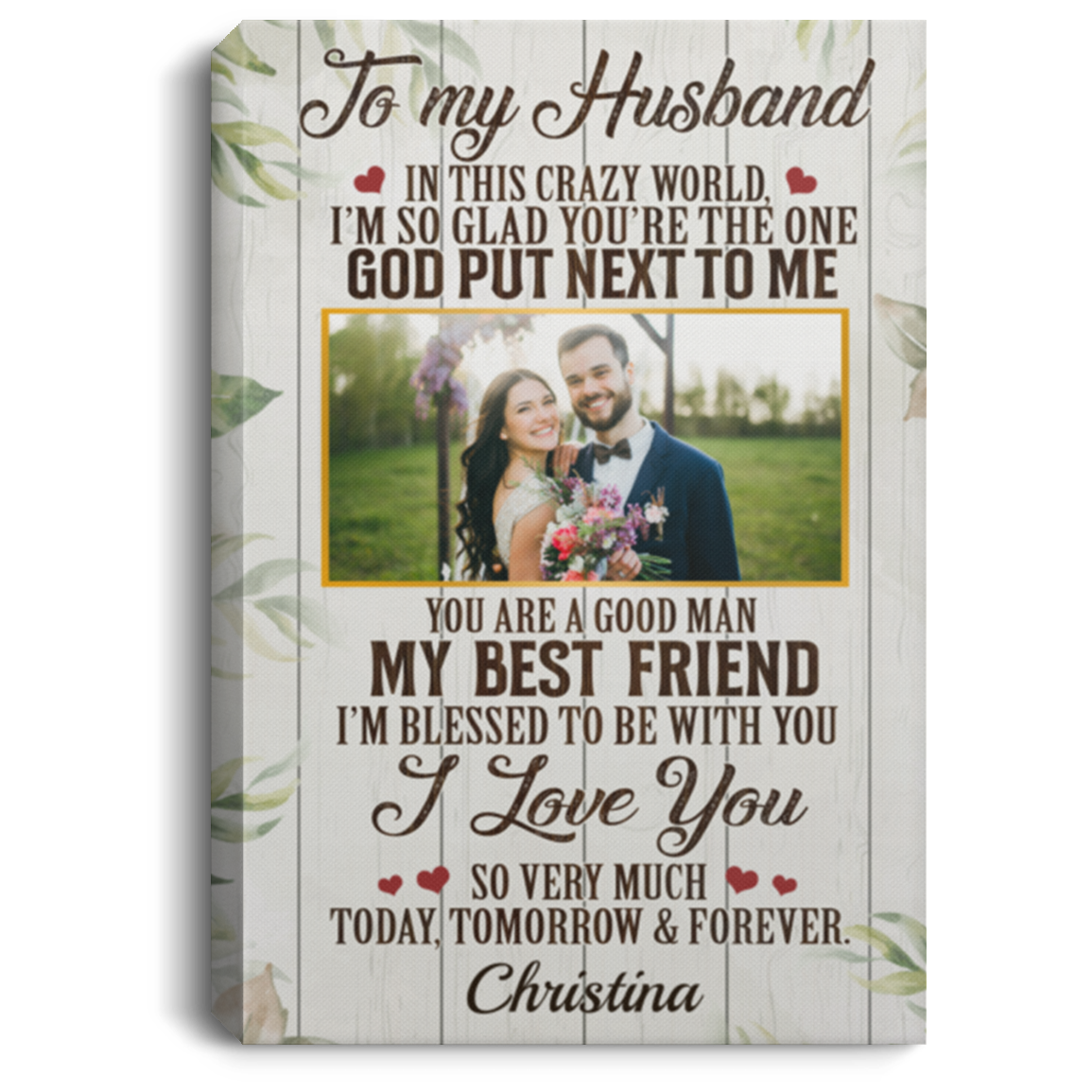 Personalized Photo Wife to My Husband in This Crazy World I'm so Glad Framed Canvas - Unframed Poster, White, 0.75'' Framed Canvas
