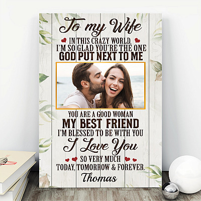 Alternative view of Personalized Photo Husband to My Wife in This Crazy World I'm so Glad Framed Canvas - Unframed Poster