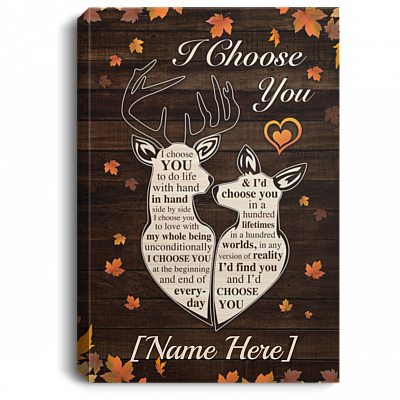 Personalized I Choose You to Do Life with Deer Wrapped Framed Canvas Prints - Unframed Poster - Home Decor Wall Art, White, 0.75'' Framed Canvas