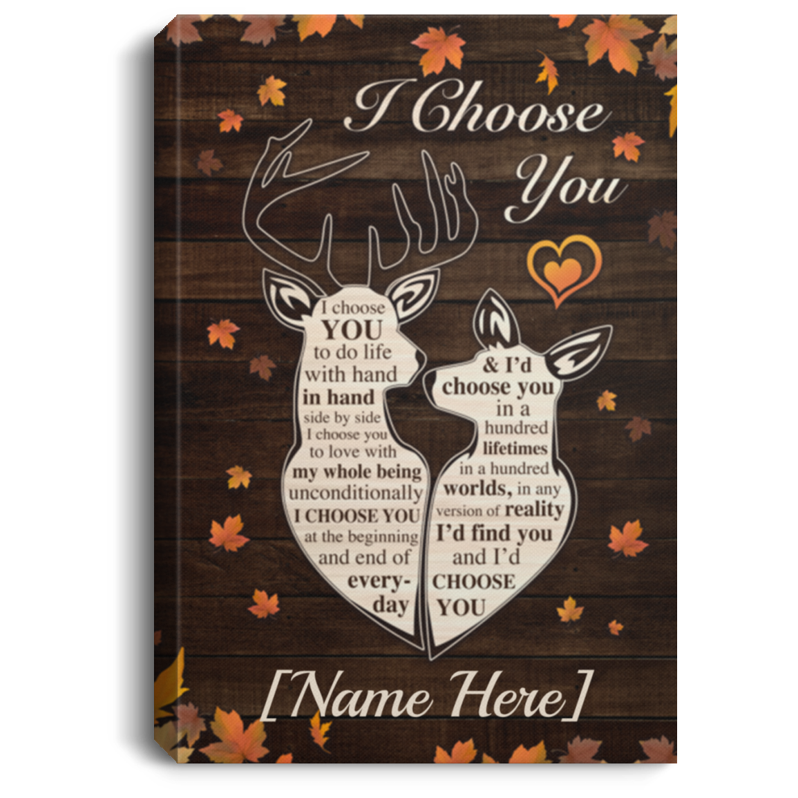 Personalized I Choose You to Do Life with Deer Wrapped Framed Canvas Prints - Unframed Poster - Home Decor Wall Art, White, 0.75'' Framed Canvas