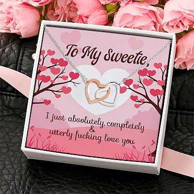 Alternative view of To My Sweetie I Just Absolutely Completely Utterly Fucking Love You Interlocking Hearts Pendant Necklace