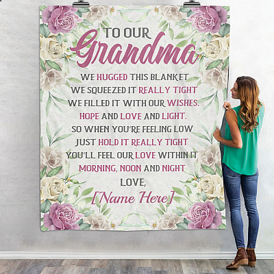Alternative view of Personalized to Our Grandma We Hugged This We Squeezed It Really Tight Fleece - Mink Sherpa - Woven Blanket