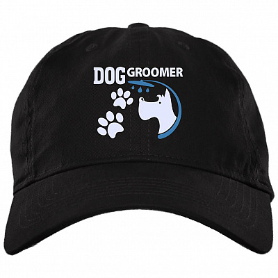 Dog Groomer with Paws Grooming Twill Cap - High-Profile Snapback Hat - Trucker Hat, Black, Brushed Twill Dad Cap