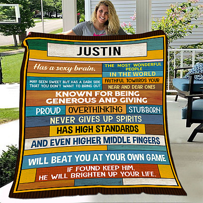 Alternative view of Personalized Has A Sexy Brain The Most Wonderful People In The World Fleece Blanket - Sherpa Blanket