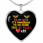 To My Wife It's Dangerous to Go Alone Take My Heart - Wife Necklace from Husband Heart Pendant Necklace - Heart Luxury Necklace (Silver)