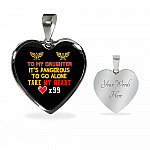 To My Daughter It's Dangerous to Go Alone Take My Heart - Daughter Necklace - Heart Pendant Necklace - Heart Luxury Necklace (Silver)