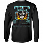 Funny Mechanic Hourly Rate Skull Print on Back Hoodie - Sweatshirt - Long Sleeve Shirt, Black, Long Sleeve