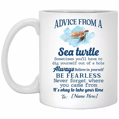Personalized Sea Turtle, White, 11 oz. White Mug
