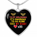 To My Girlfriend It's Dangerous to Go Alone Take My Heart - Girlfriend Necklace Heart Pendant Necklace - Heart Luxury Necklace (Silver)