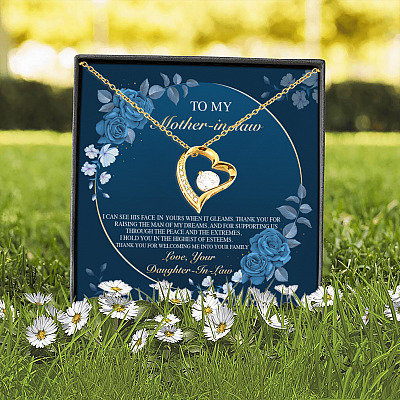 Daughter-In-Law to My Mother-In-Law I Can See His Face in Yours when It Gleams Forever Love Pendant Necklace