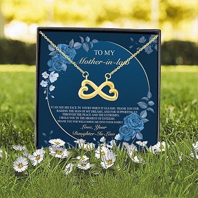 Daughter-In-Law to My Mother-In-Law I Can See His Face in Yours when It Gleams Infinity Heart Pendant Necklace