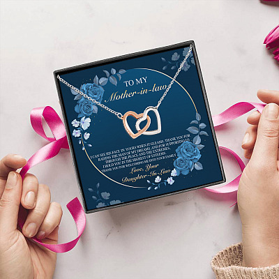 Daughter to My Mother-In-Law I Can See His Face in Yours when It Gleams Interlocking Hearts Pendant Necklace