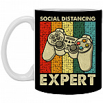 Social Distancing Expert Funny, Black, 11 oz. White Mug