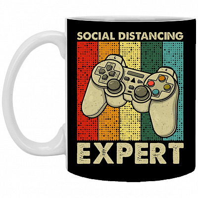 Social Distancing Expert Funny, Black, 11 oz. White Mug