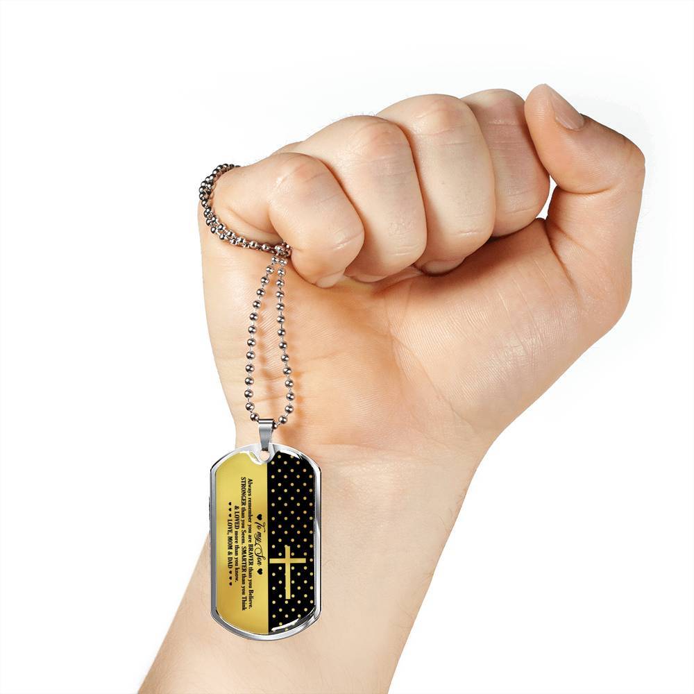 From Mom And Dad To My Son Always Remember You Are Braver Than You Believe Jesus Cross Dog Tag Pendant Necklace - Dog Tag (Silver)