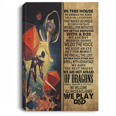 In This House We Play D&D Framed Canvas - Unframed Poster - D And D Boardgame Wall Art, White, 0.75'' Framed Canvas
