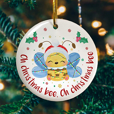 Oh Christmas Cute Bee Christmas Holiday Flat Circle Ornament Keepsake