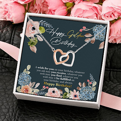 Happy Golden Birthday A Wish For You On Your Birthday Interlocking Hearts Pendant Necklace - Golden Birthday Gifts