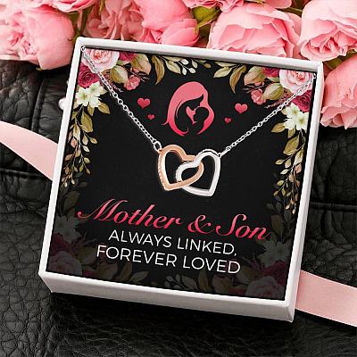 Mother And Son Always Linked Forever Loved Mom Gifts From Son Joined Interlocking Hearts Pendant Necklace
