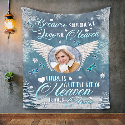 Alternative view of Personalized Photo Because Someone We Love Is in Heaven A Little Bit In Our Home Fleece Blanket - Mink Blanket