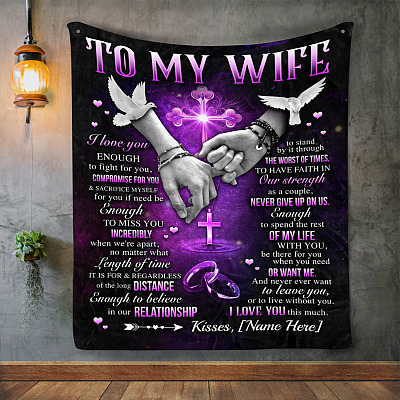 Alternative view of Personalized to My Wife I Love You This Much Fleece Blanket - Sherpa Blanket - Woven Blanket