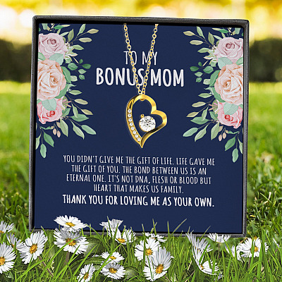 To My Bonus Mom You Didn't Give Me The Gift Of Life Life Gave Me The Gift Of You Forever Love Heart Pendant Necklace