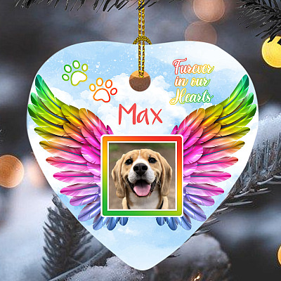 Alternative view of Custom Photo Forever in Our Hearts Pet Remembrance Ornament Keepsake - Holiday Heart Ornament