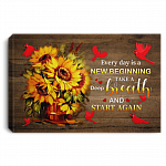 Every Day Is A New Beginning Take A Deep Breath Start Again Quotes Red Cardinal Birds Canvas Poster Wall Art, White, 0.75'' Framed Canvas