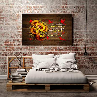 Alternative view of Every Day Is A New Beginning Take A Deep Breath Start Again Quotes Red Cardinal Birds Canvas Poster Wall Art